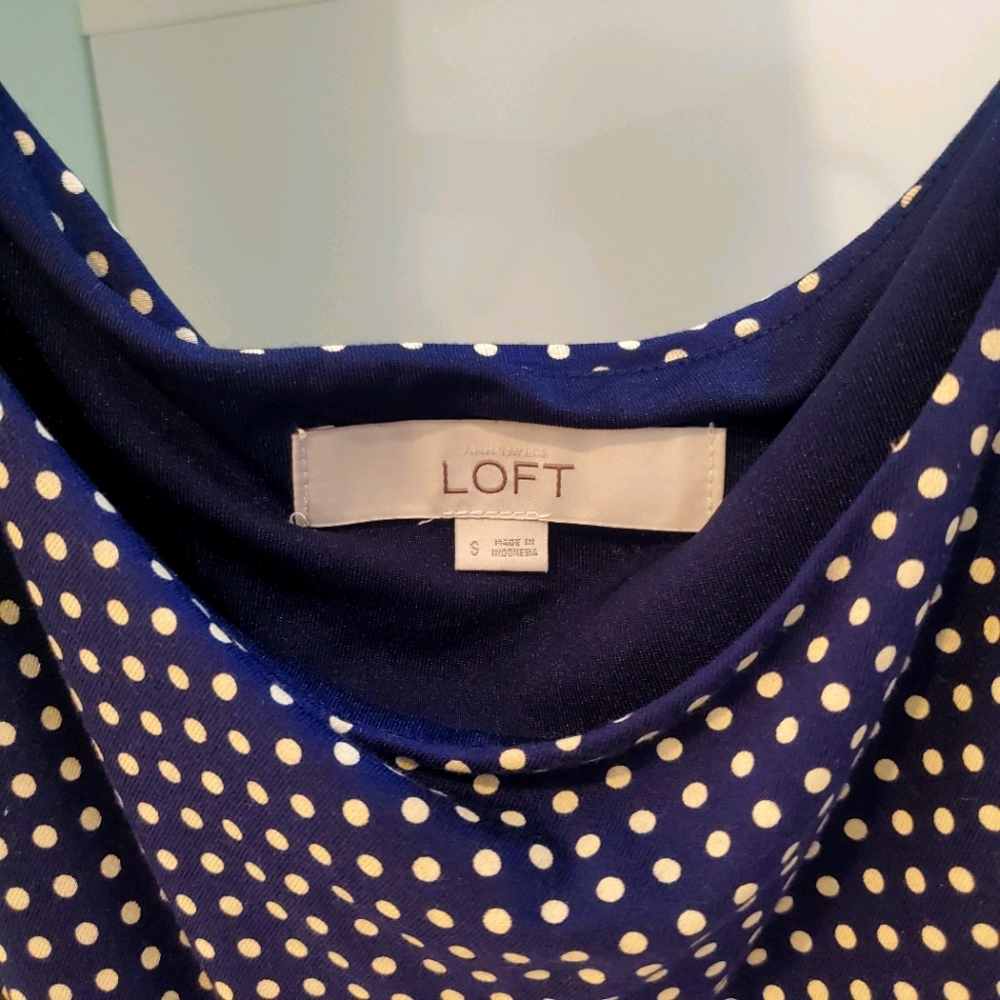 LOFT Polka Dot Navy Blue Sleeveless Dress, Small